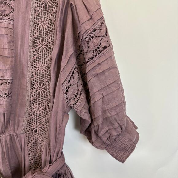 Free People Purple Button Front 3/4 Sleeve Lace Dress Womens Size Small Boho - Picture 10 of 16